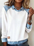 ‌Casual Denim Collar Loose Fit Pullover Knitted Top for Women