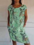 Women's Casual Leaf Print Round Neck Short Sleeve Dress