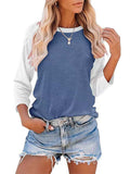 Women's Daily Wear Crew Neck Long Sleeve Contrast Color Shirt