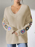 Ladies' Autumn Trendy V Neck Crochet Long Sleeve Sweaters