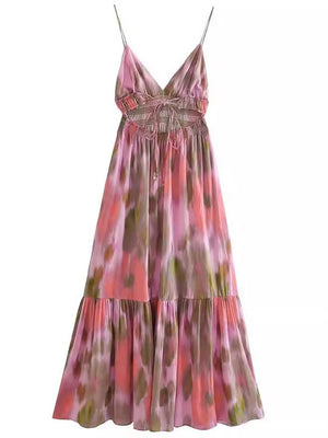 Women's Summer Trendy Contrast Color Print Strap Dress