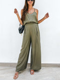 Summer Holiday Style Solid Color Strap Top & Pants Set for Women