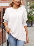 Women's Summer Solid Color Texture Round Neck Half Sleeve Shirt