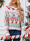 Women's Pink Sweet Style Jacquard Round Neck Long Sleeve Christmas Sweaters