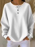 Women's Autumn Round Neck Waffle Solid Color Pullover Loose Long Sleeve Shirts