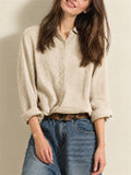Women Casual Cotton Linen Button Down Long Sleeve Collared Shirt