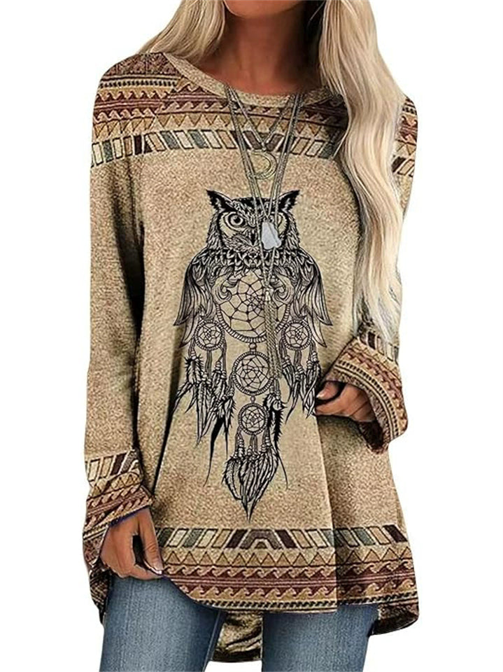 Women's Owls 3D Printed Round Neck Long Sleeve Shirts