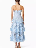 French Style Elegant 3D Embroidery Flowers  Strapless Dress for Lady