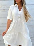 Solid Color Lapel Beach Tiered Dresses for Ladies