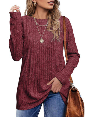 Female Knitwear Solid Ribbed Autumn Winter T-shirts
