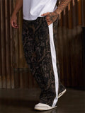 Men's Causal Contrast Color Elastic Waist Sporty Wide Leg Trousers