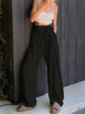 Women's Summer High Waist Side Lace Up Straight Leg Pants