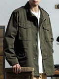 Men's Autumn Solid Color Vintage Pockets Lapel Cargo Jackets