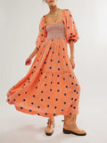 Mini Flower Embroidery Flowy Smocked Dress for Women