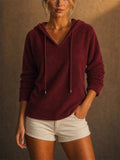 Women Fuzzy V Neck Soft Cozy Pullover Hoodie Top