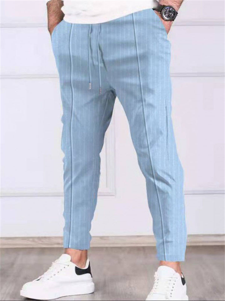 Leisure Striped Slim Fit Drawstring Trousers for Men
