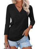 Women's Basic Casual Solid Color V Neck 3/4 Sleeve Shirts