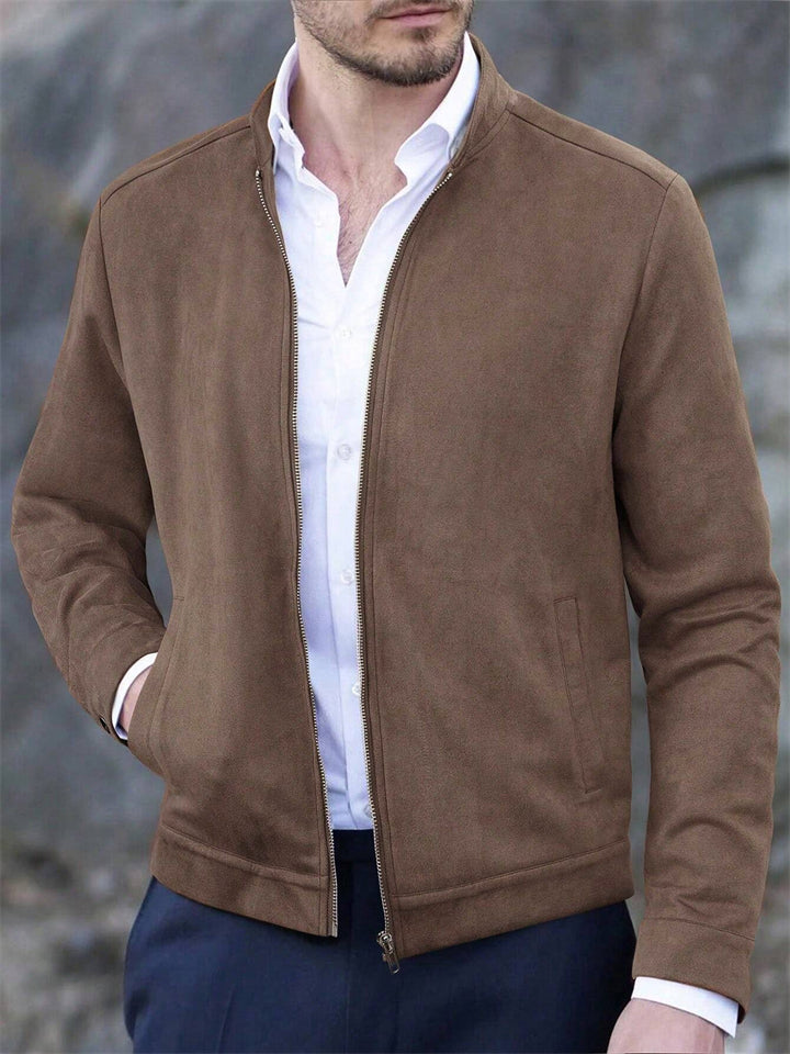 Men's Casual Solid Color Zip Up Stand Collar Long Sleeve Jackets