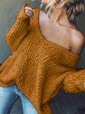 ‌Women's Candy Color Sexy Oversized V Neck Hollow Knit Sweaters