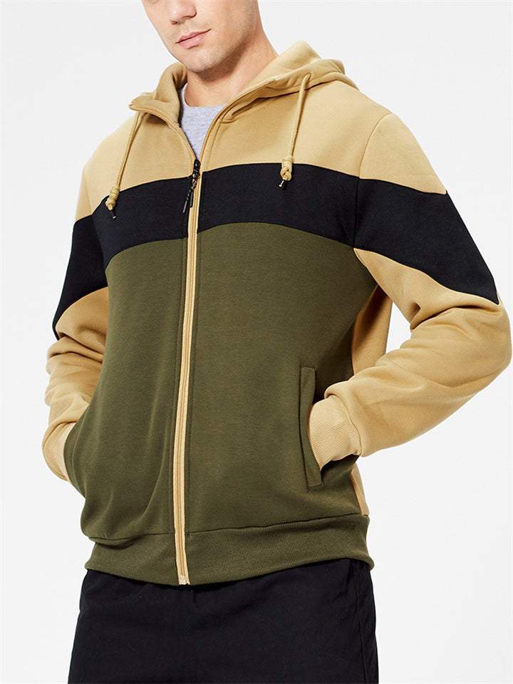 Winter Sports Contrast Color Zipper Warm Hoodies for Men