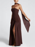 Women's Trendy Solid Color Strapless High Split Evening Dress