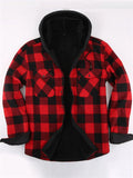 Men's Casual Loose Fit Fleece Lined Plaid Hooded Shirts