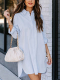 Women's Casual Elegant Solid Color Lapel Long Blouse