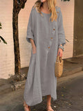 Women's Autumn Loose Round Neck Long-sleeved Solid Color Irregular Dress