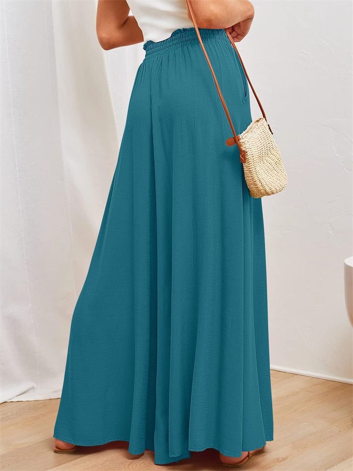 Women's Casual Solid Color High Waist Drawstring Wide Leg Flared Pants