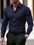 Men's Autumn Solid Color Button Up Long Sleeve Lapel Suit Shirts