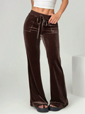 Women's Velvet Mid-Waist Loose Fit Casual Bootcut Pants