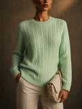 Women Macaron Color Soft Crewneck Pullover Cable Knit Sweaters