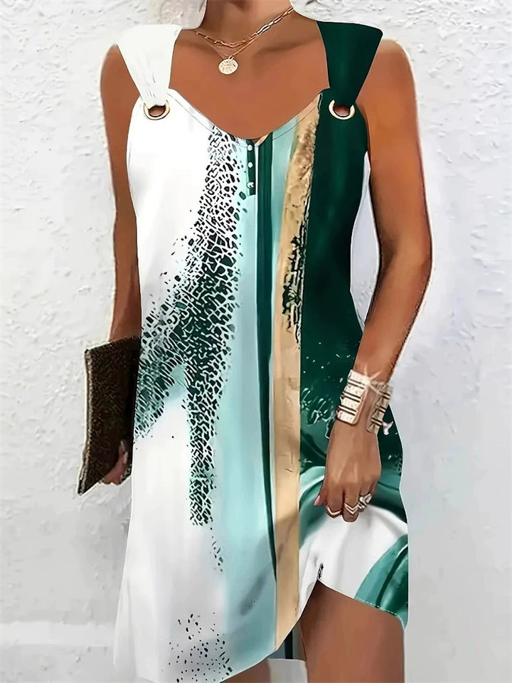 Women's Retro Elegant Printed Knee Length Sleeveless Dress