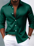 Men's Solid Color Nightclub Glossy Lapel Long Sleeve Shirts