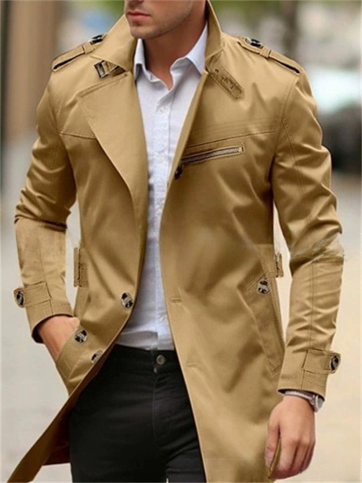 Men's Autumn Solid Color Cotton Lapel Single Breasted Coats