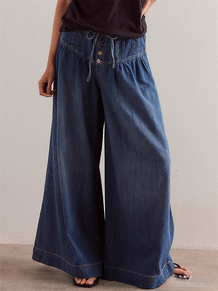 Women's Mid-Rise Wide Leg Denim Pants