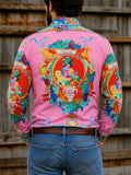 Men Renaissance Baroque Art Print Long Sleeve Button Up Shirt