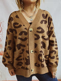 Women's Leopard Print Single Breasted Long Sleeve Sweater