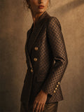 Women's Vintage Luxury Monogram Double Breasted Gold Button Blazer