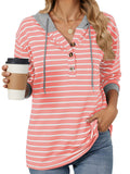 Women's Casual Autumn Contrast Color Striped Long Sleeve Hoodie
