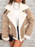 Women's Winter Trendy Contrast Color Patchwork Lapel Single Breasted Coats