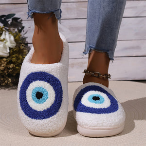 Winter Closed Toe Evil Eyes Indoor Plush Slippers