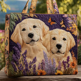 Golden Retriever Dog Print Floral Quilted  Tote Bag