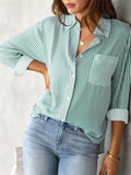 Women's Long Sleeve Lapel Stripe Casual Blouse