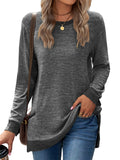 Women's Leisure Crew Neck Long Sleeve Fitted Shirt with Pocket