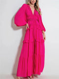 Women's V-Neck Vintage Holiday Ruffled Split Big Hem Dresses