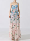 Summer Floral Print Sleeveless Square Neck Strappy Maxi Dress for Women