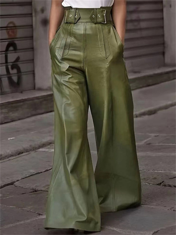 Women's Casual Fashion PU Leather High Rise Flared Pants