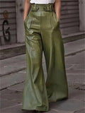 Women's Casual Fashion PU Leather High Rise Flared Pants