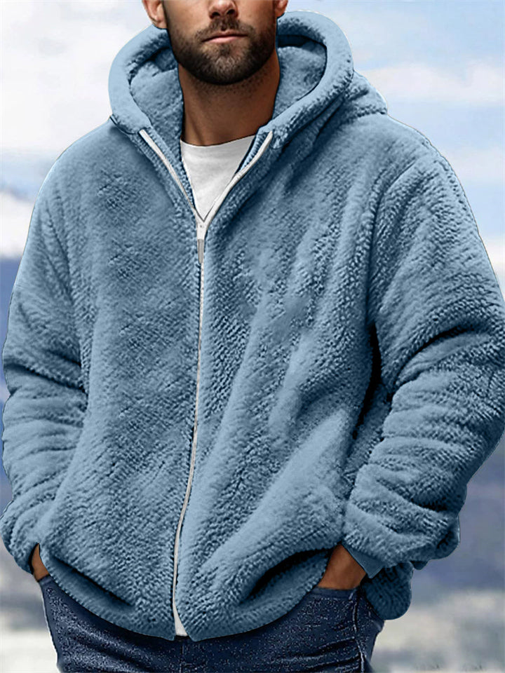 Men's Warm Casual Thick Fleece Lined Zip Up Hooded Coats